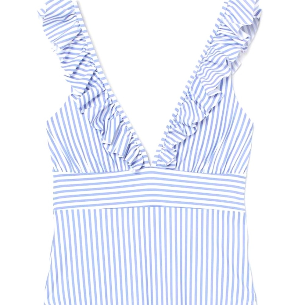 NWT H&M Blue & White Striped V-Neck Ruffle Swimsuit - XL
